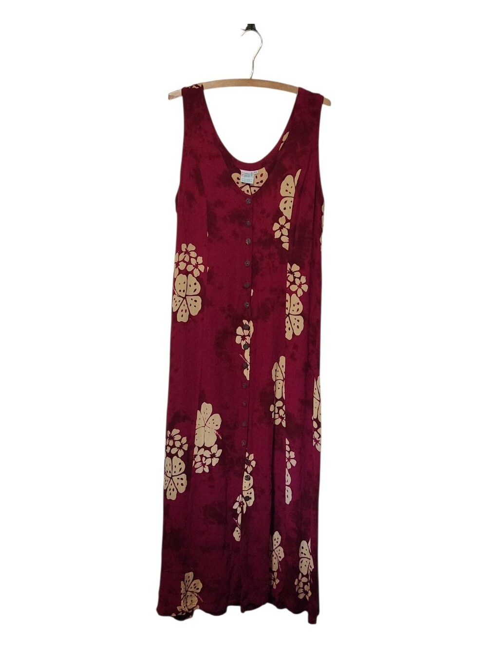 Vintage Joe Wenger Hawaiian Inspirations Burgandy Floral Maxi Dress XXL